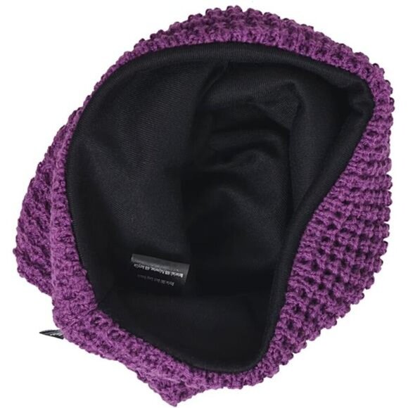 Mens Slouchy Long Oversized Beanie Knit Cap Purple - Picture 3 of 3